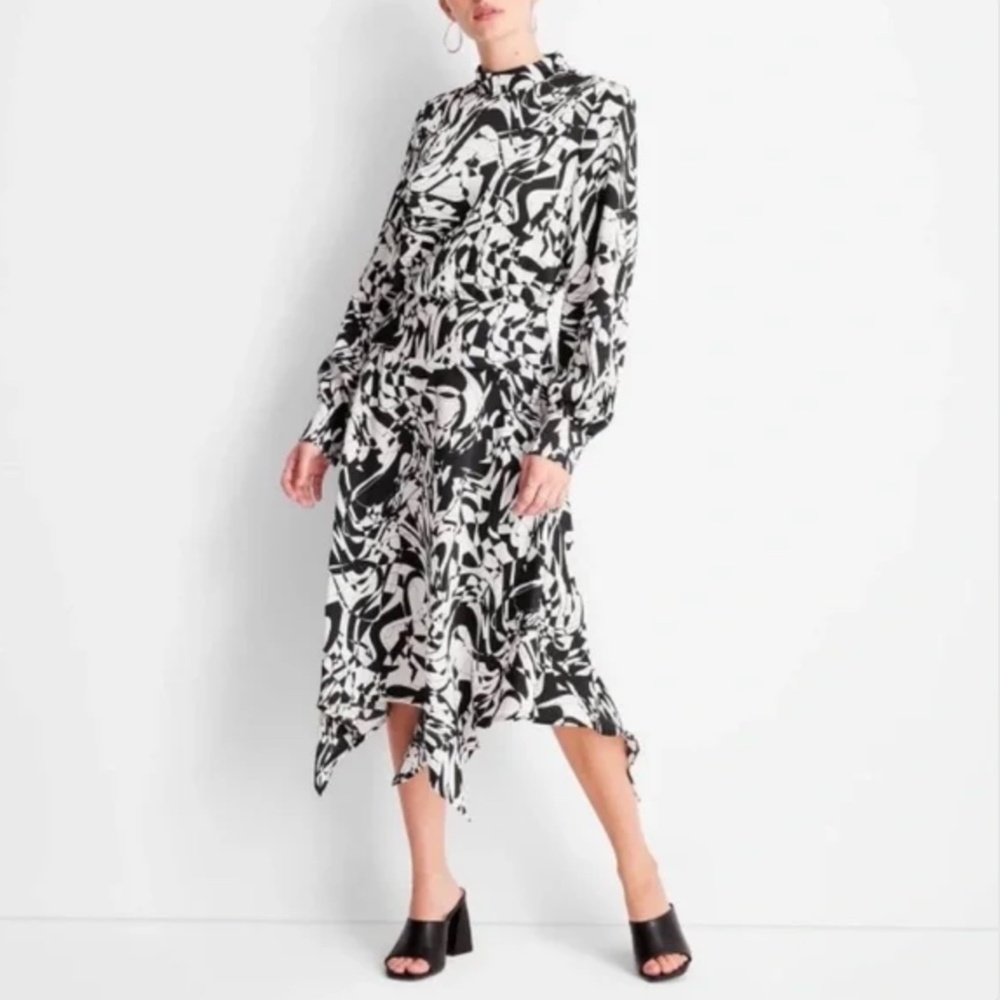 Future Collective Kahlana Barfield Brown Black & Cream Silky Midi Dress